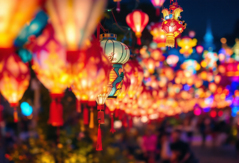 Luminarie cinesi illuminate al festival di Cinecittà World