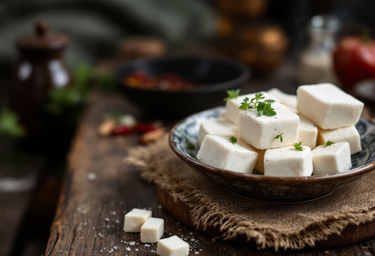 Piatto di mapo tofu con salsa piccante e tofu morbido