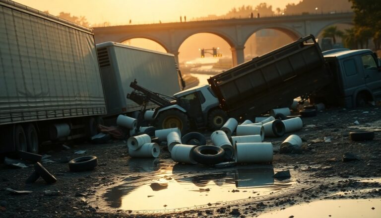 Scontro a Ponte Marango: due camion, un trattore e un furgone coinvolti