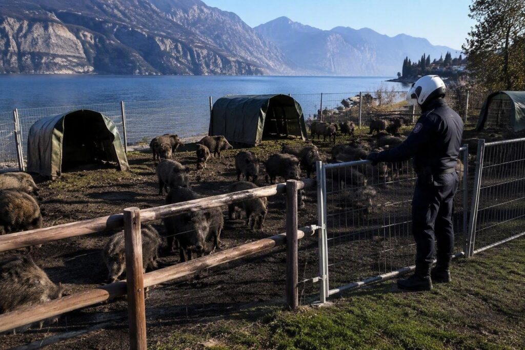 Cattura di massa di cinghiali a Torri del Benaco e Albisano