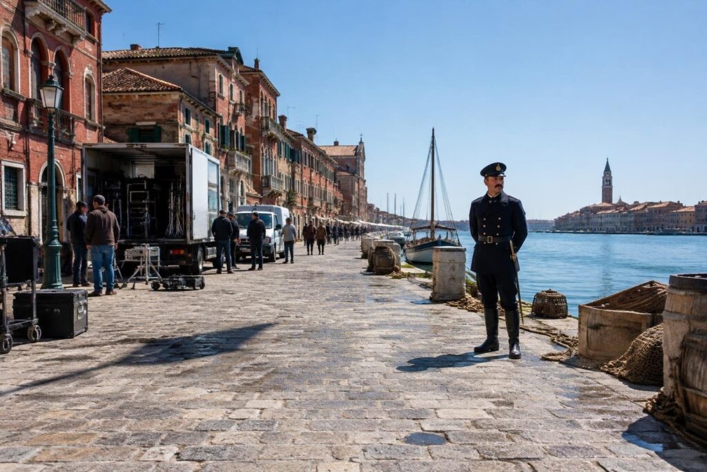 Leo Gassmann interpreta Nazario Sauro nelle riprese a Chioggia