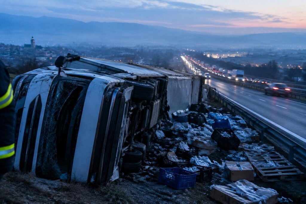 Traffico bloccato sull’A4 per camion ribaltato e incidente a Brescia Est