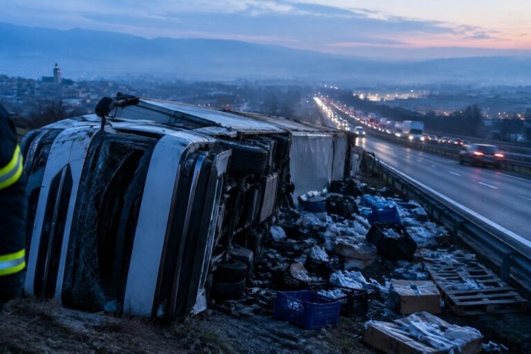 Traffico bloccato sull’A4 per camion ribaltato e incidente a Brescia Est