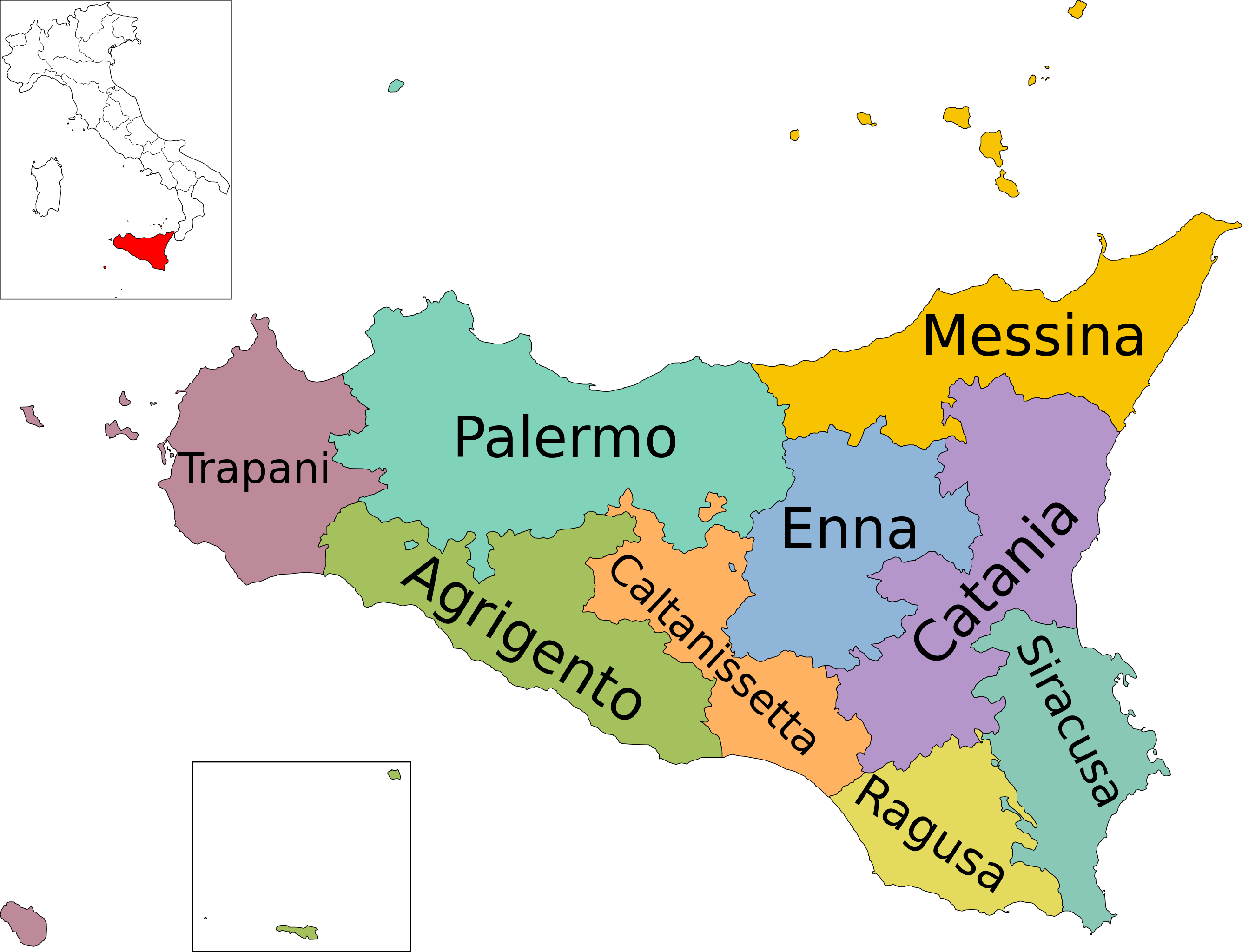 Map of region of Sicily Italy with provinces it.svg