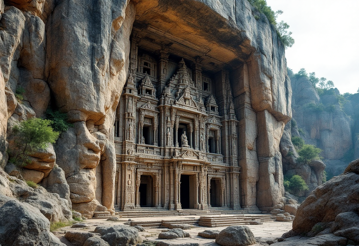 Vista del Tempio di Kailasa, un'opera monolitica in India