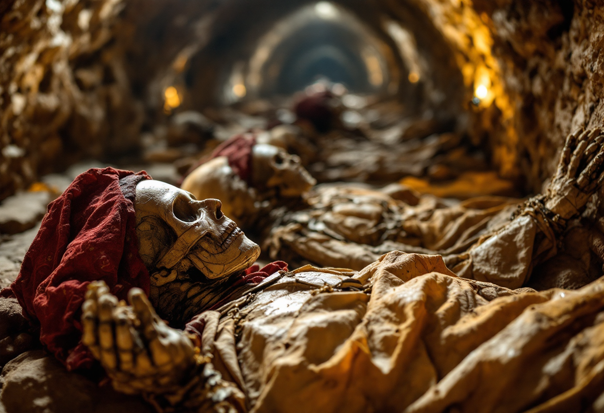 Interno delle catacombe dei Cappuccini con mummie