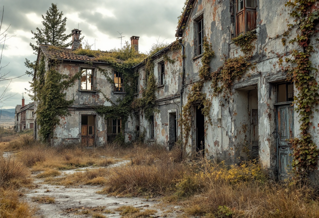 Immagine di una città fantasma in Europa, simbolo di decadenza