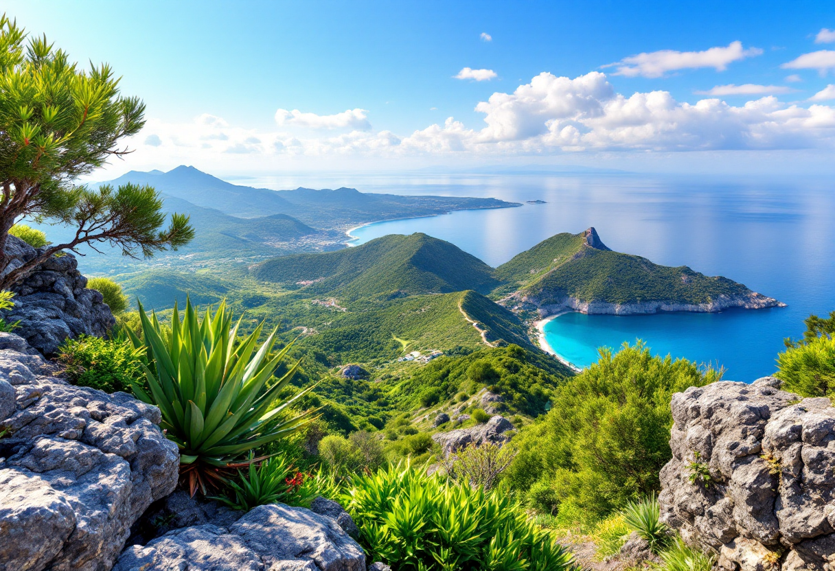 Panorama di Ischia con mare e vegetazione lussureggiante
