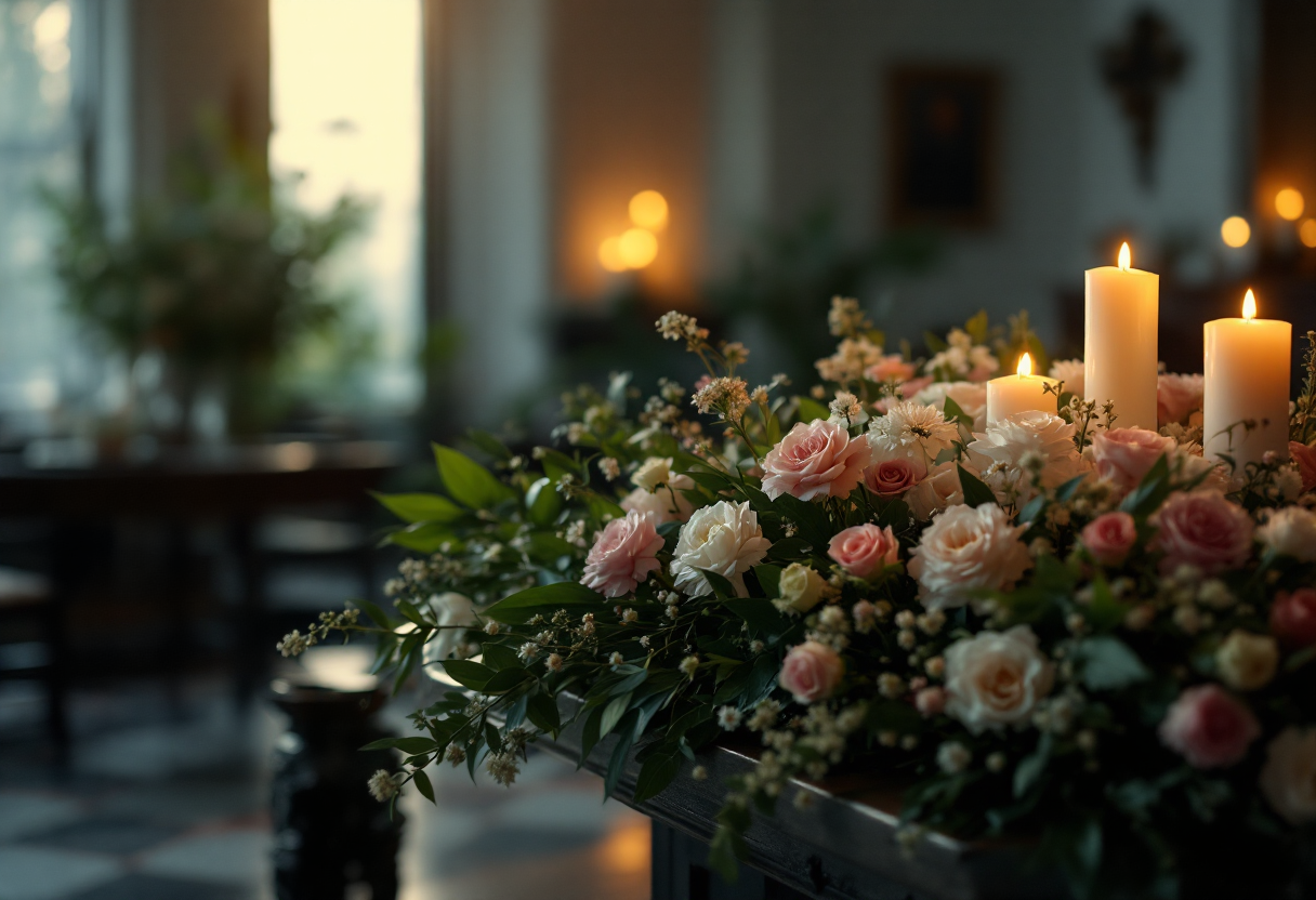Camera ardente di Papa Francesco con fiori e candele