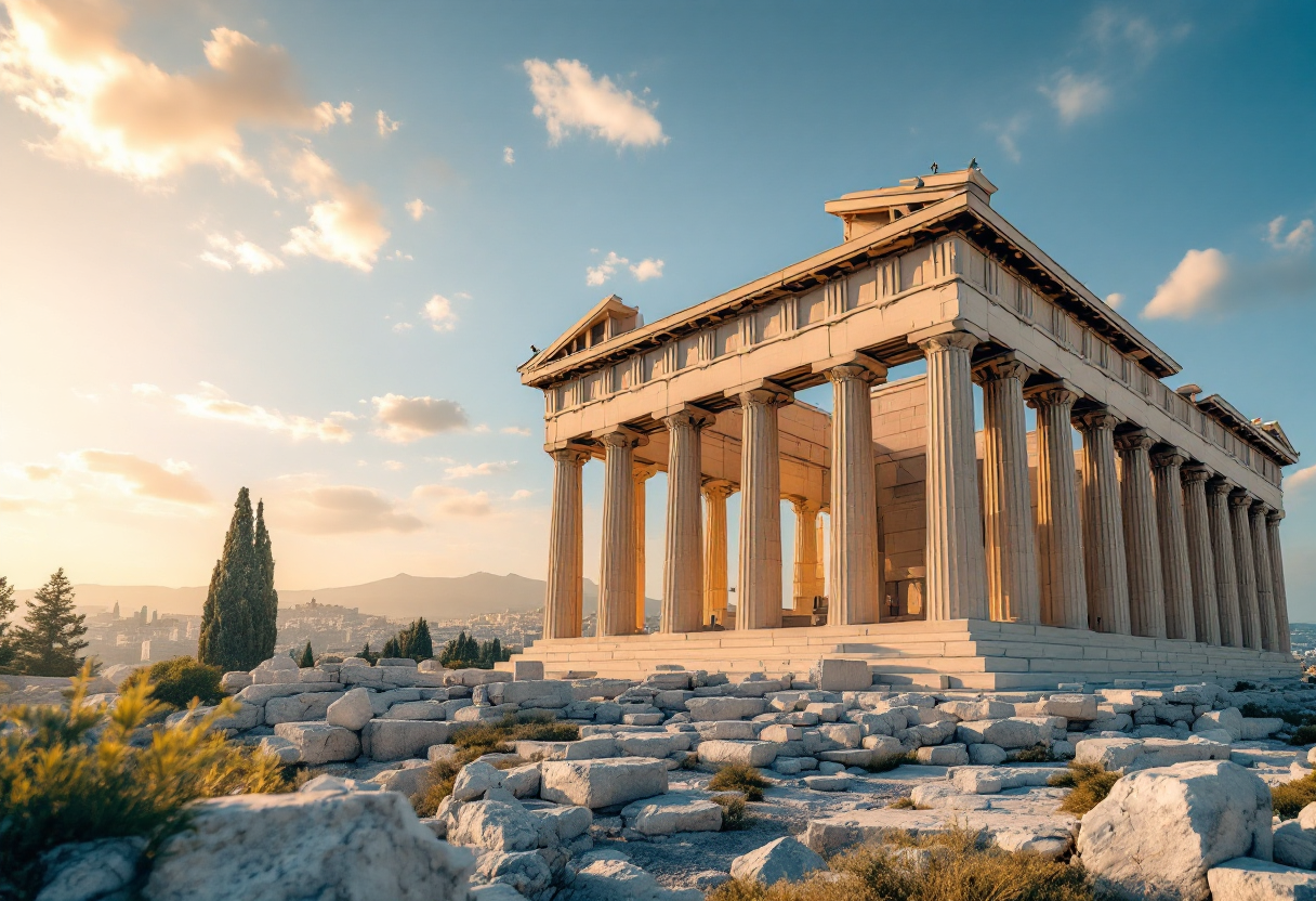 Vista panoramica dell'Acropoli di Atene con il Partenone