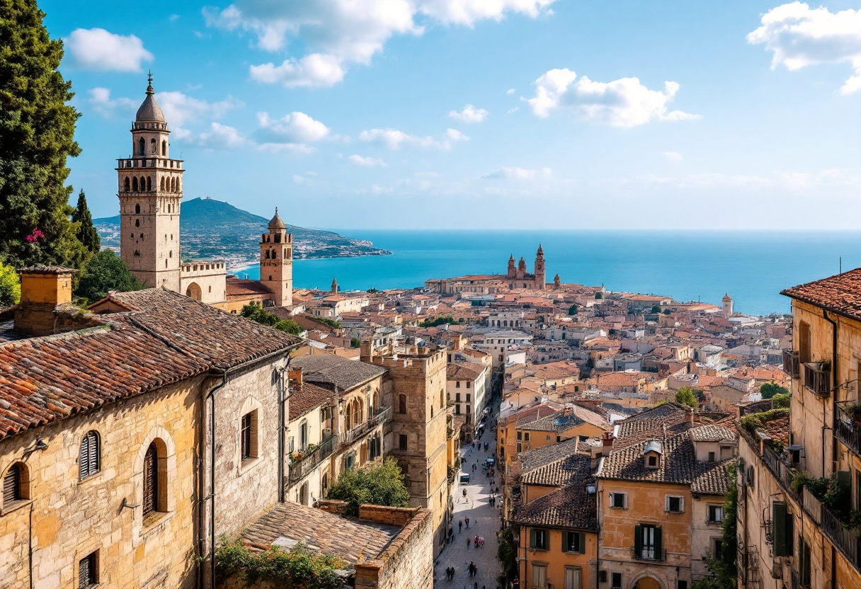Panorama di Albenga con mare e architettura storica