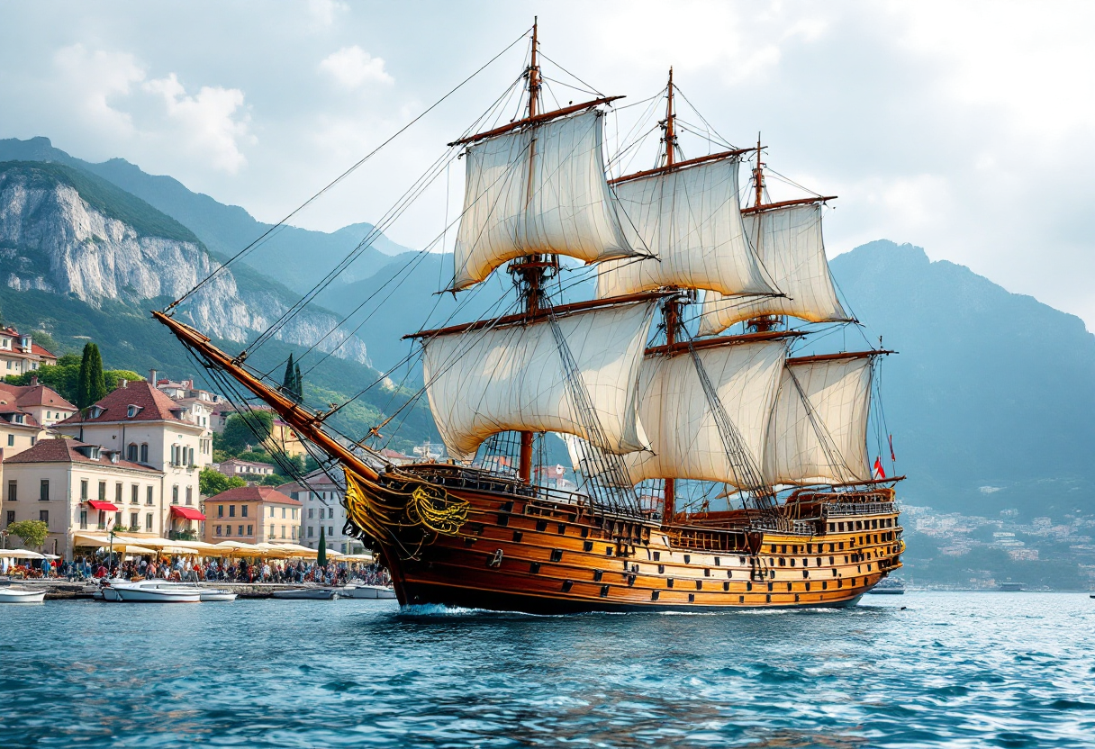 L'Amerigo Vespucci attraccato al porto di Gaeta