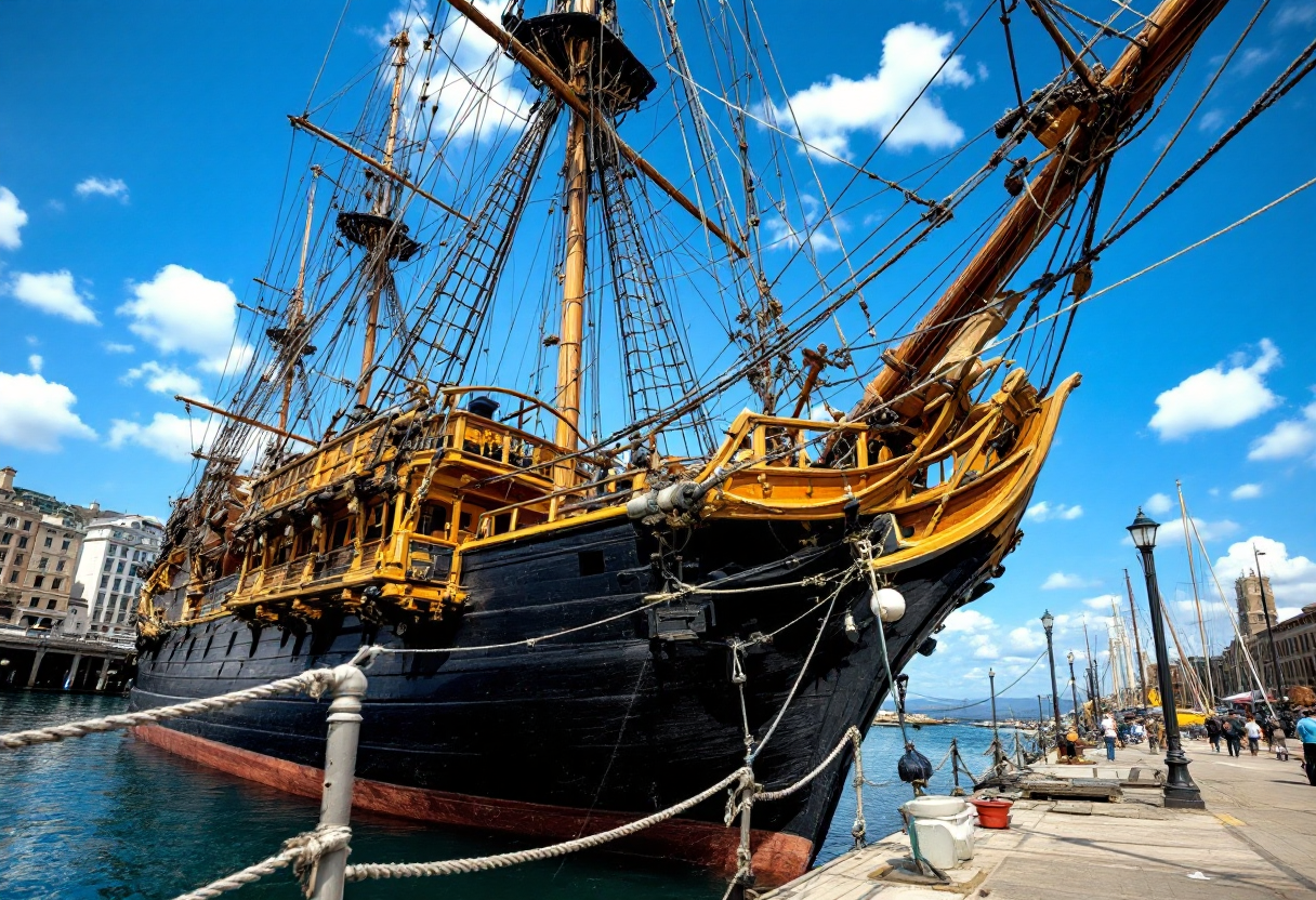 L'Amerigo Vespucci ormeggiato nel porto di Napoli
