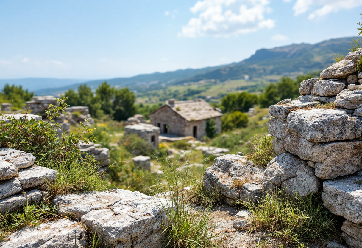 Vista panoramica del villaggio di Anavatos in Grecia