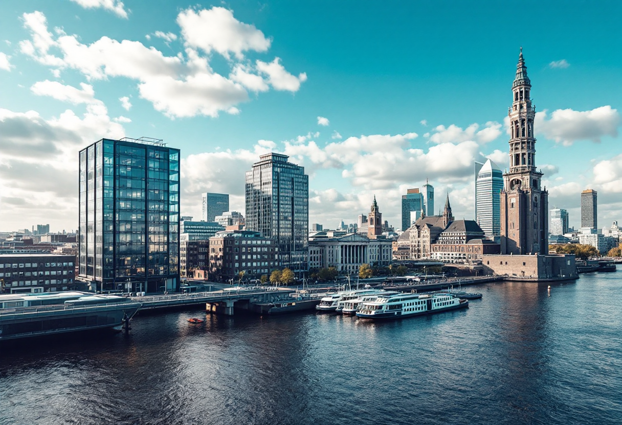 Vista panoramica dell'architettura moderna di Rotterdam