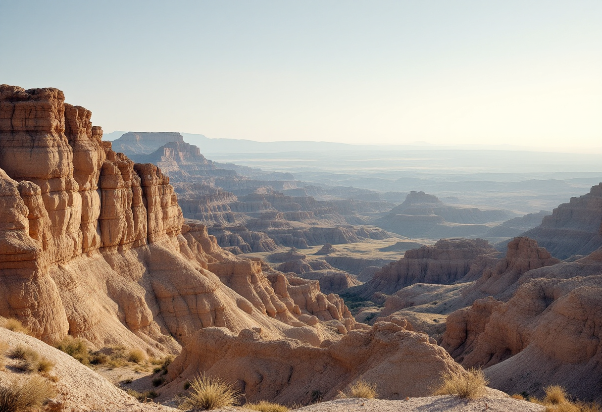 Panorama del Badlands National Park con formazioni rocciose