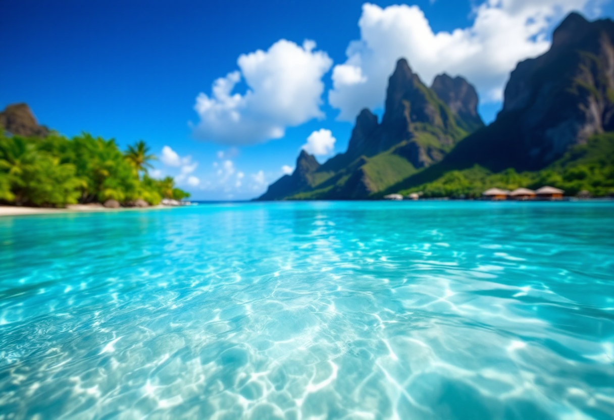 Vista panoramica di Bora Bora con acque turchesi
