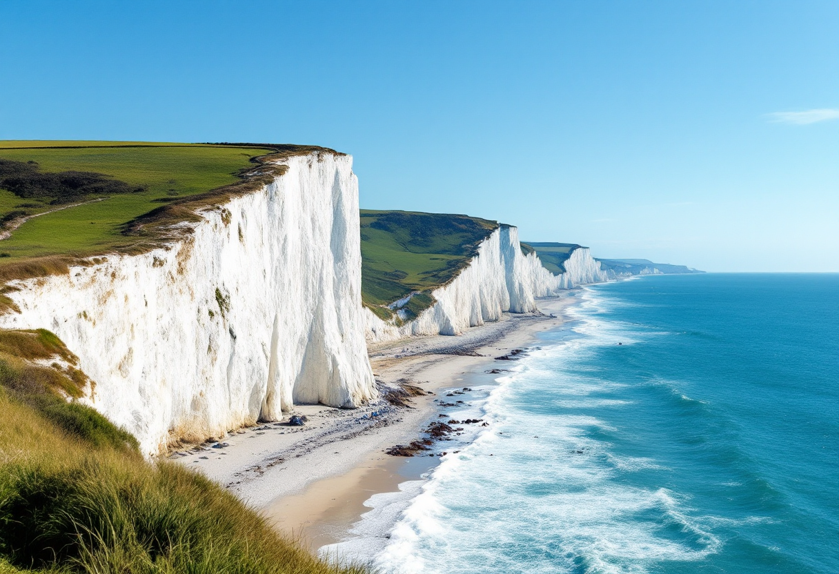 Panorama di Dover con le sue scogliere bianche e il mare