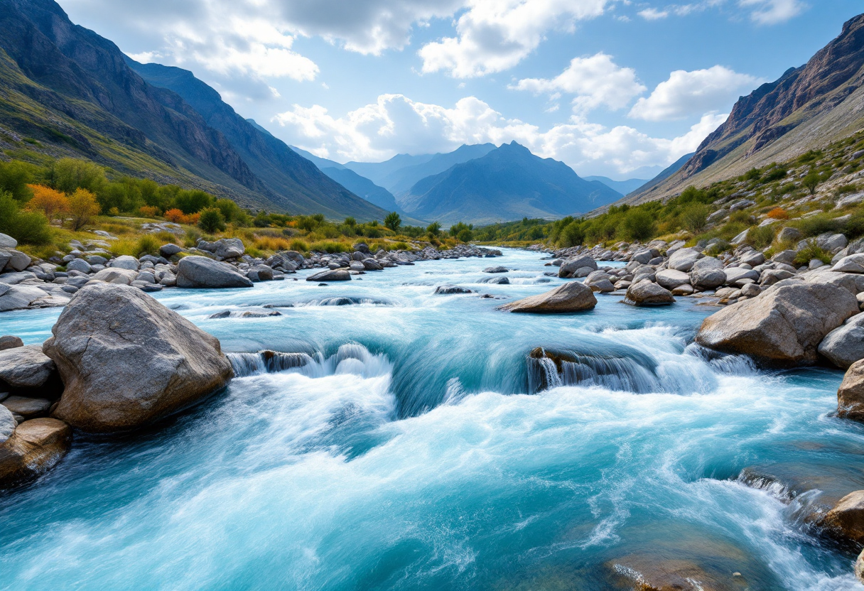 Vista panoramica del fiume Vjosa in Albania