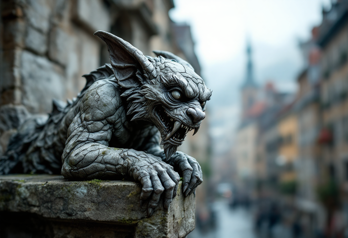 Gargoyle in pietra su un edificio storico