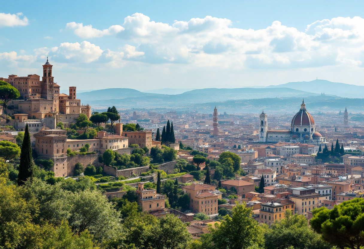 Panorama dei sette colli di Roma con monumenti storici