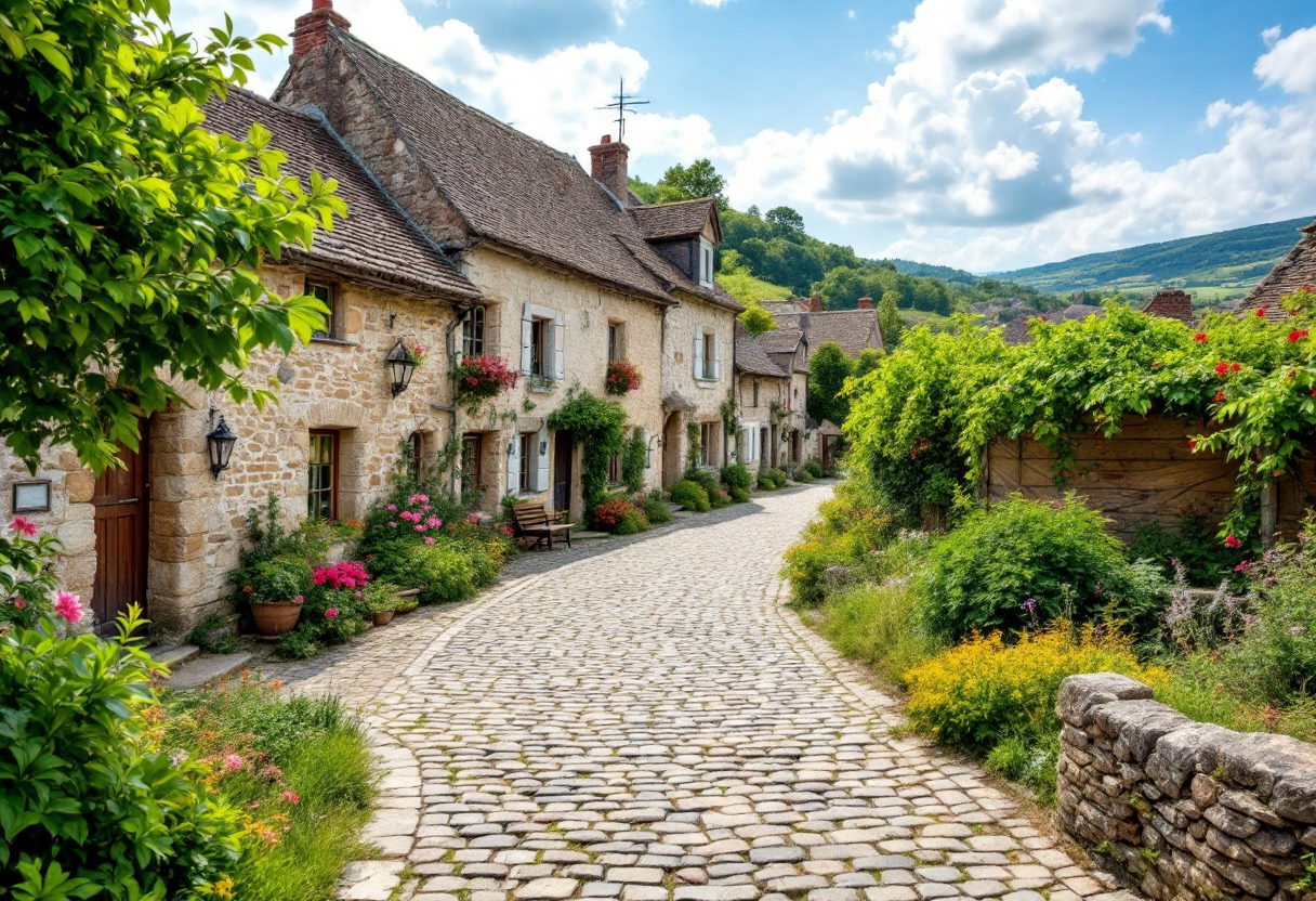 Vista panoramica di Labeaume, un villaggio pittoresco in Ardèche