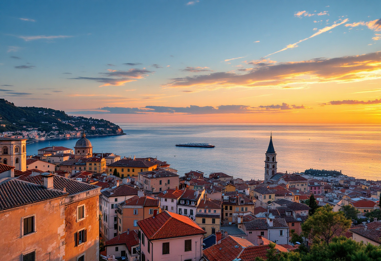 Vista panoramica di Lavagna, Liguria, con mare e cultura