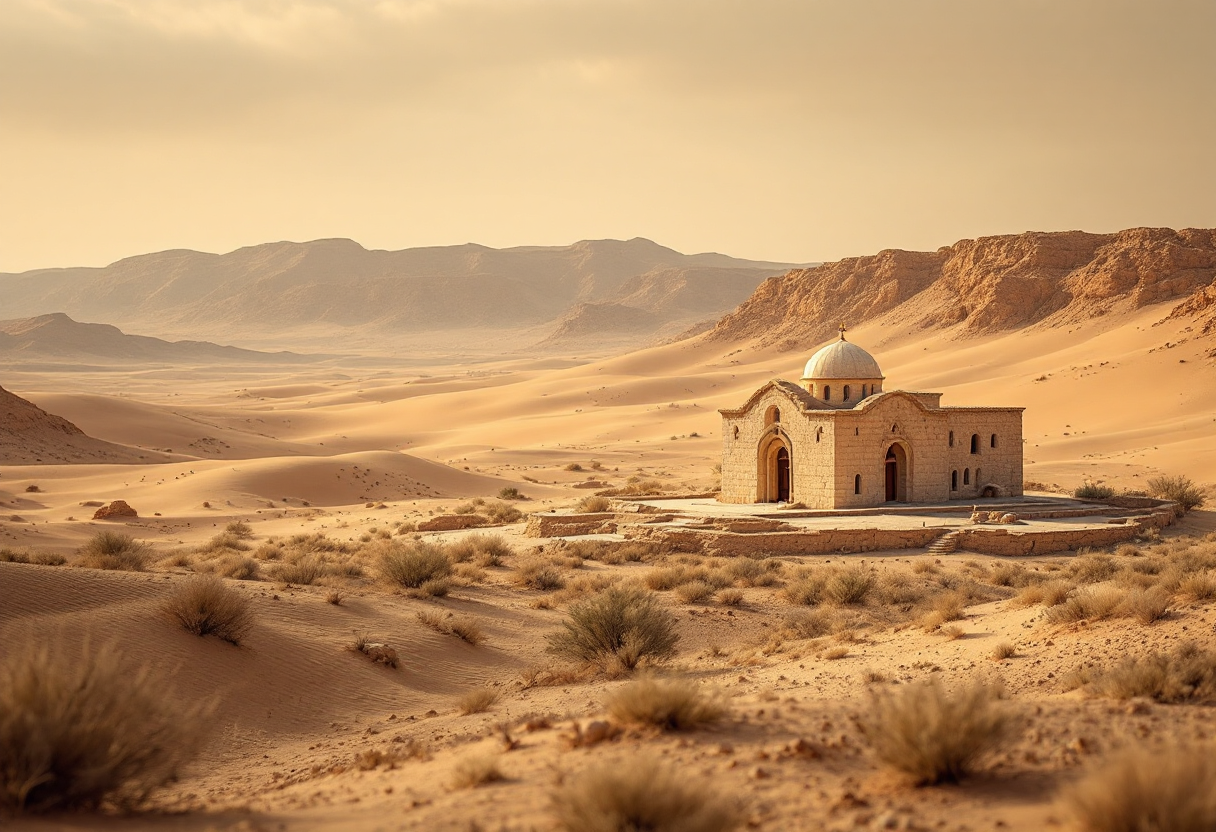Vista del monastero di San Giorgio di Choziba nel deserto di Giuda