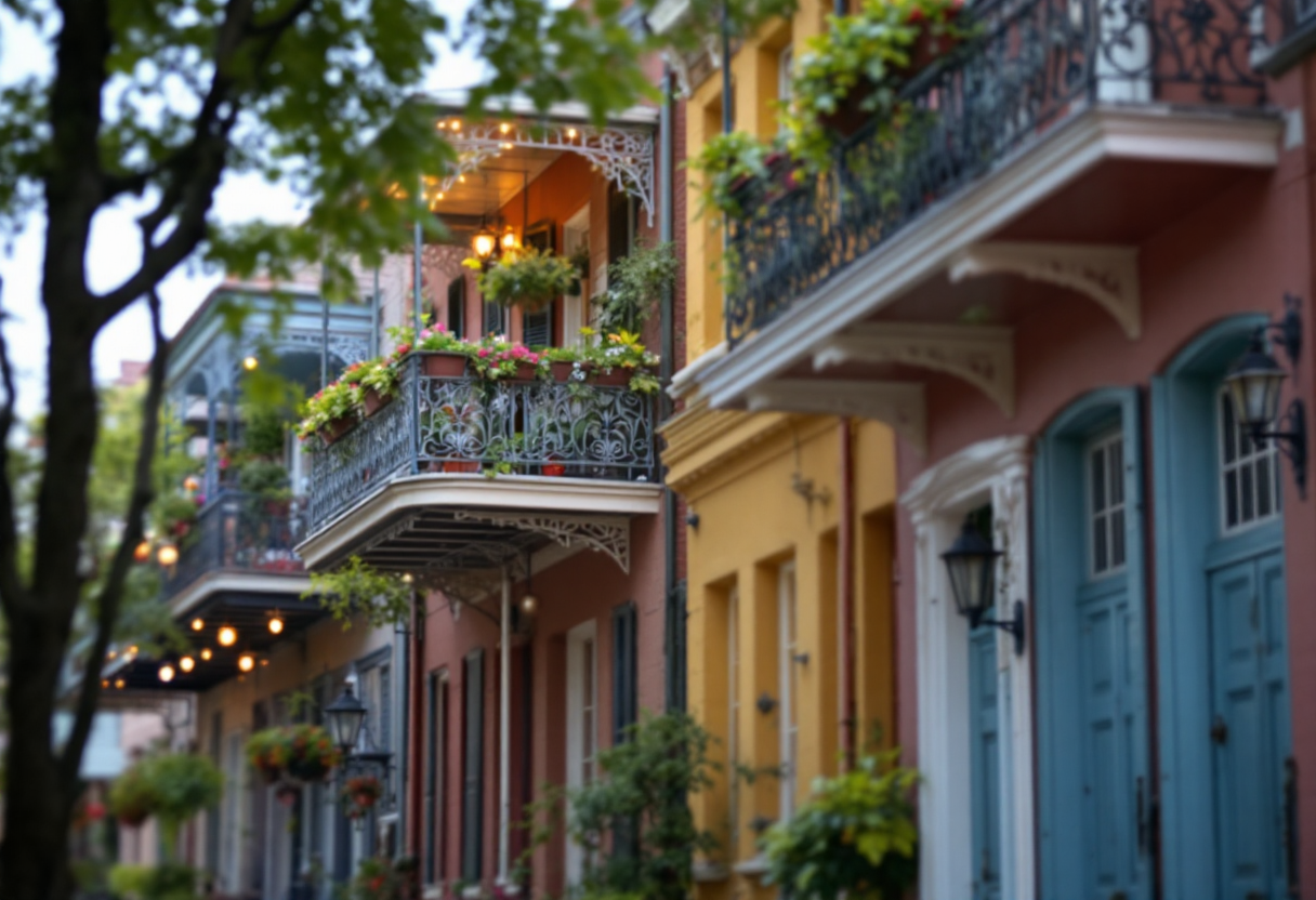 Vista di New Orleans con musica e cultura creola