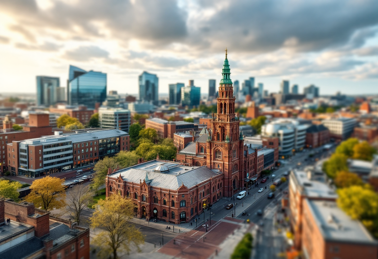 Vista panoramica di Manchester con i suoi monumenti iconici