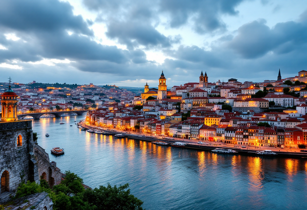 Vista panoramica di Porto con vigneti e architettura storica