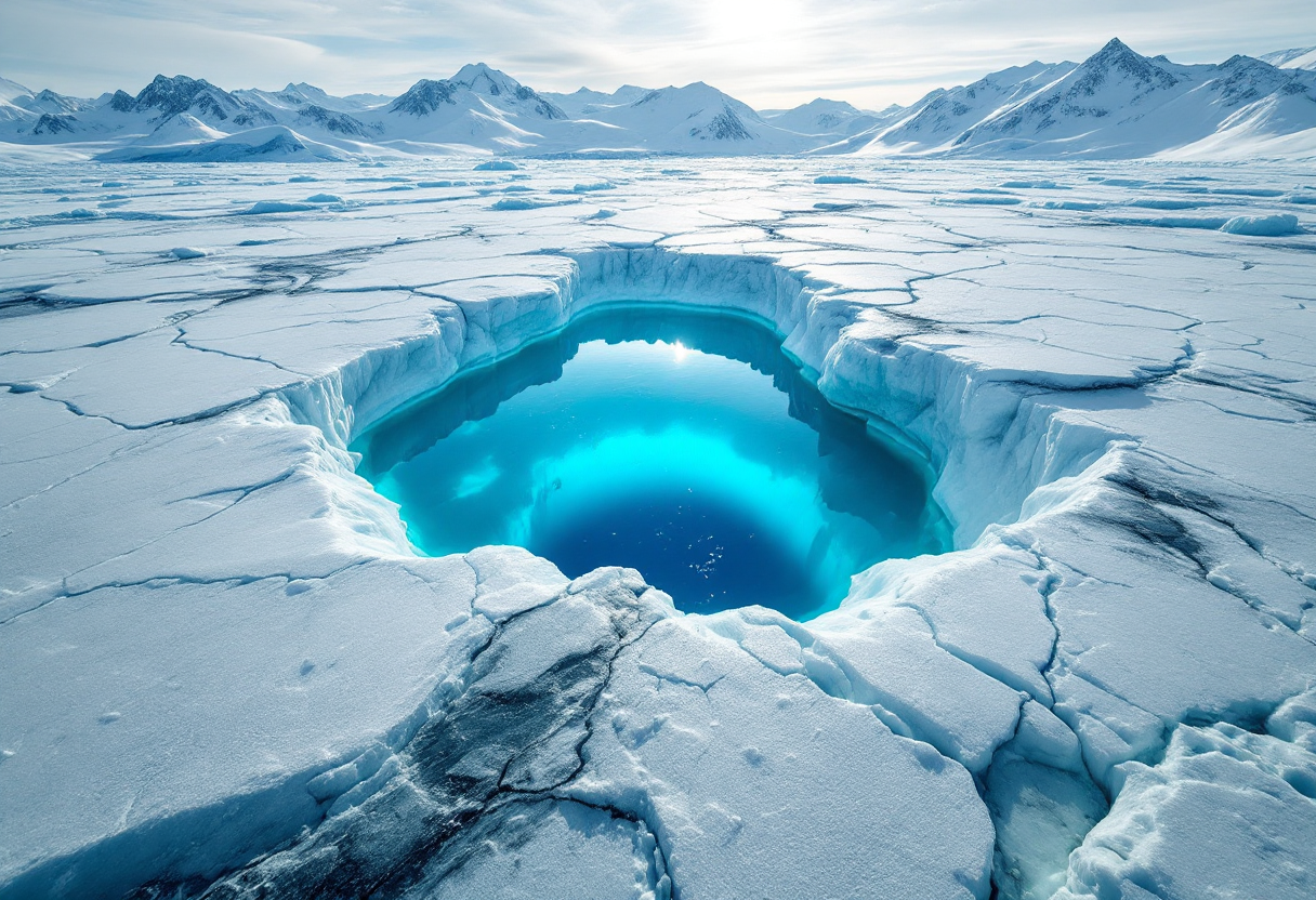 Vista del misterioso Lago Vostok in Antartide