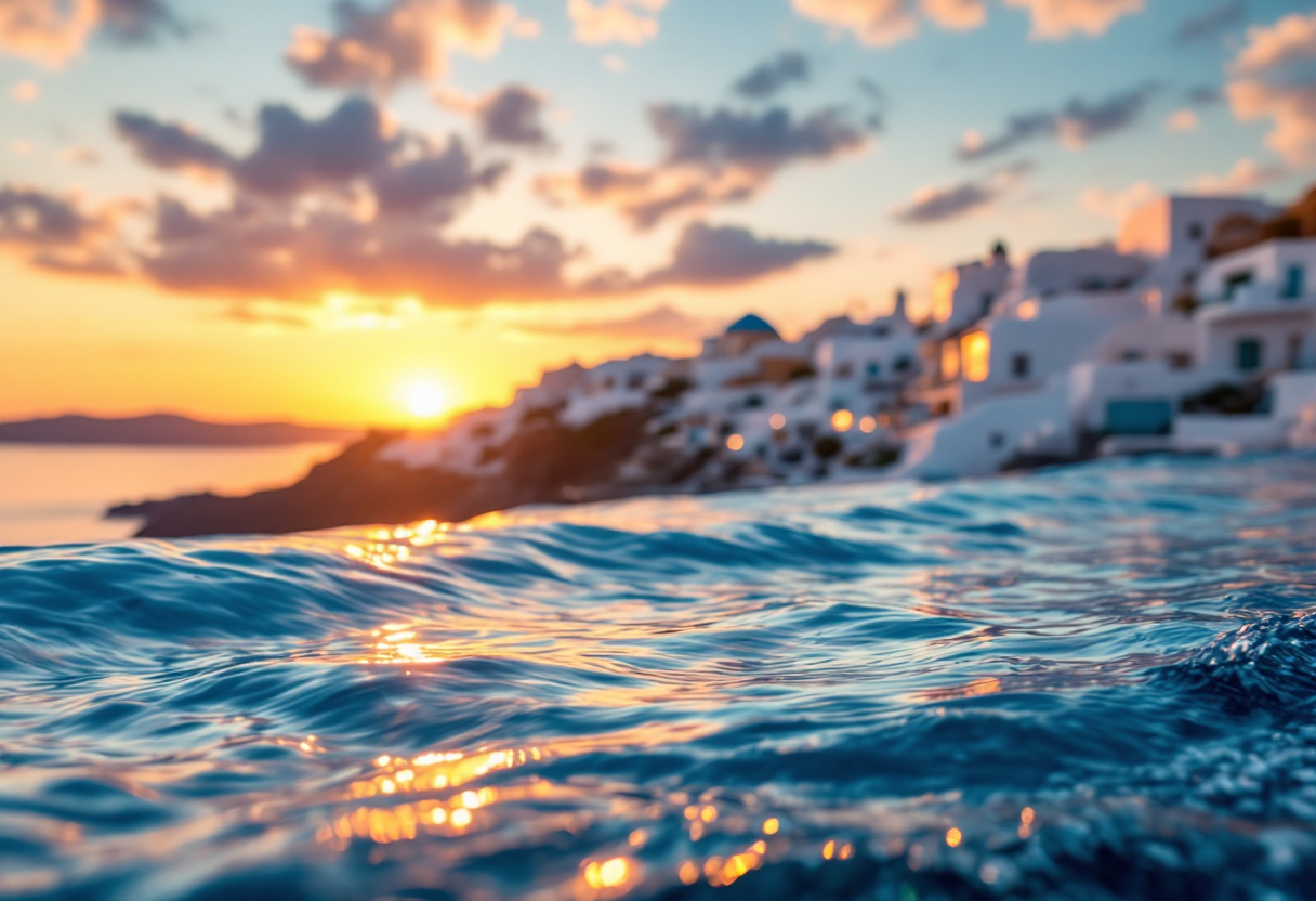 Panorama di Santorini con case bianche e mare blu