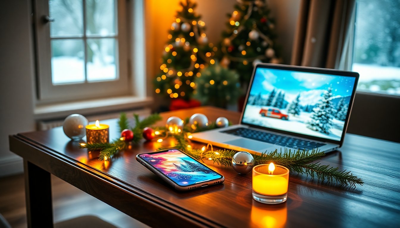 Download free holiday-themed tech backgrounds for December