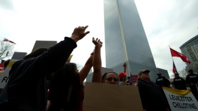 kristi noems world trade center press conference ignites protests 1767956034