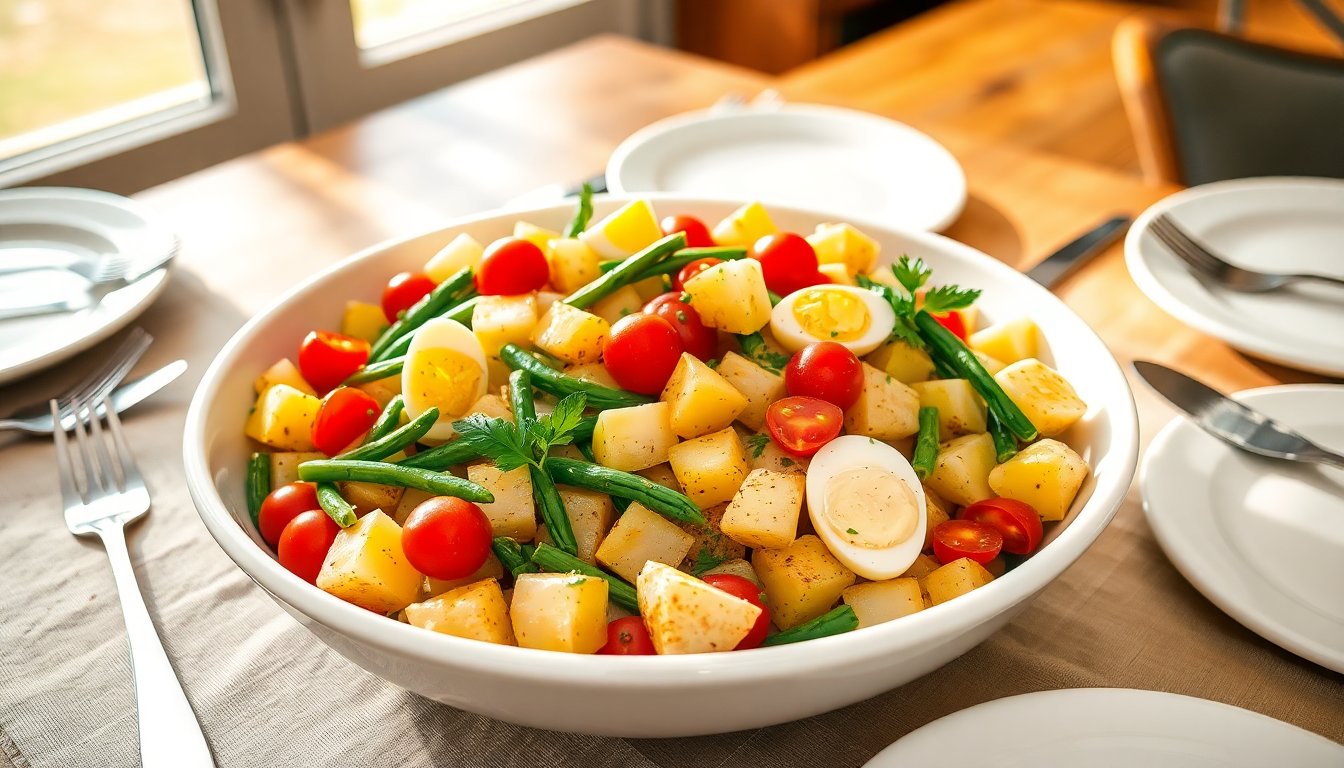 Delicious and filling nicoise potato salad for your dinner table