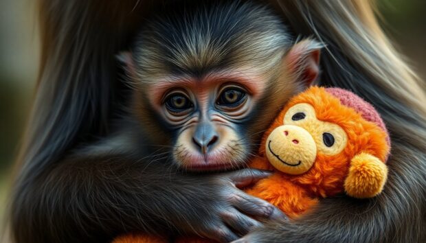 viral baby macaque punch finds comfort in a stuffed toy and new connections 1771523628