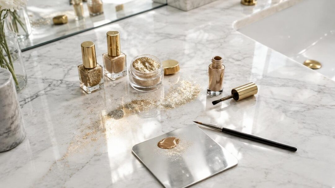 Luminous manicures with gold accents