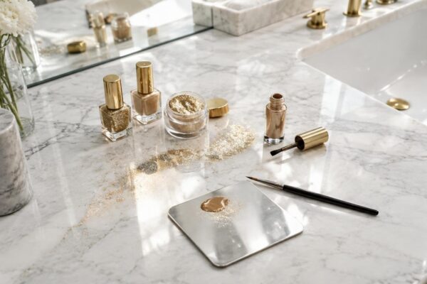 Luminous manicures with gold accents