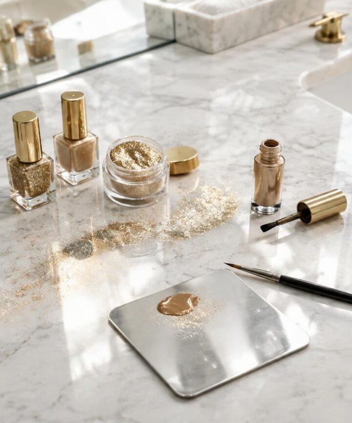 Luminous manicures with gold accents