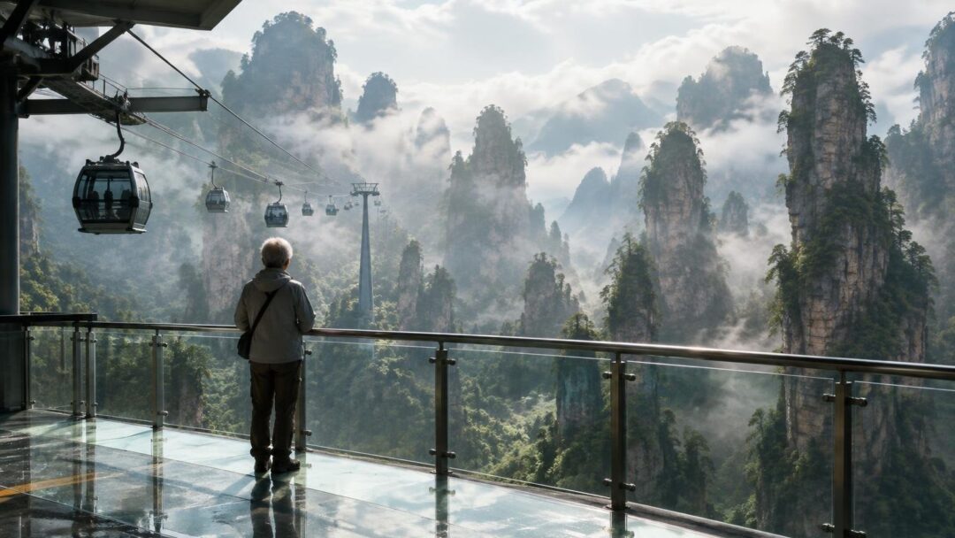 Senior Solo Adventurer Navigates Zhangjiajie's Lifts and Cableways