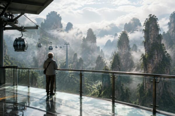 Senior Solo Adventurer Navigates Zhangjiajie's Lifts and Cableways