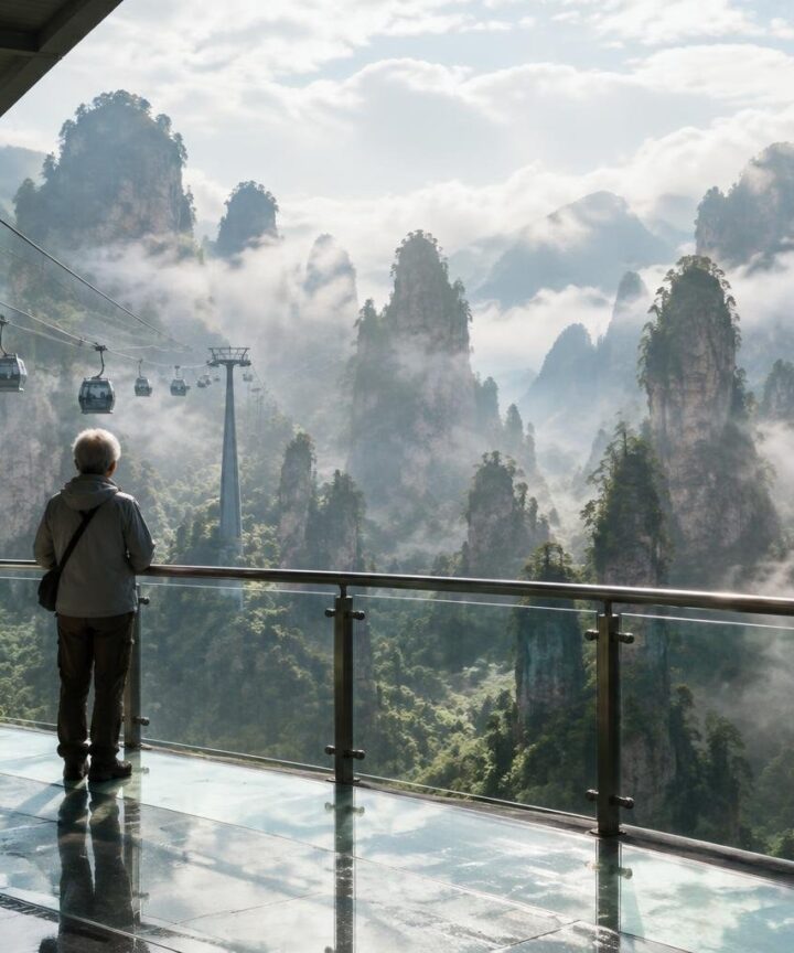 Senior Solo Adventurer Navigates Zhangjiajie's Lifts and Cableways