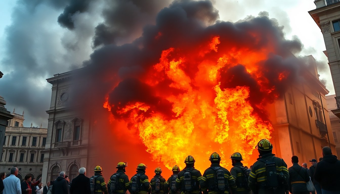 Incendio a Roma: palazzo storico in fiamme
