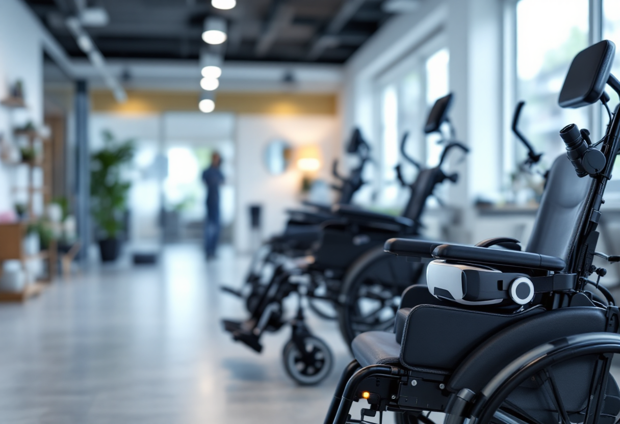 Paziente in carrozzina durante una sessione di fisioterapia