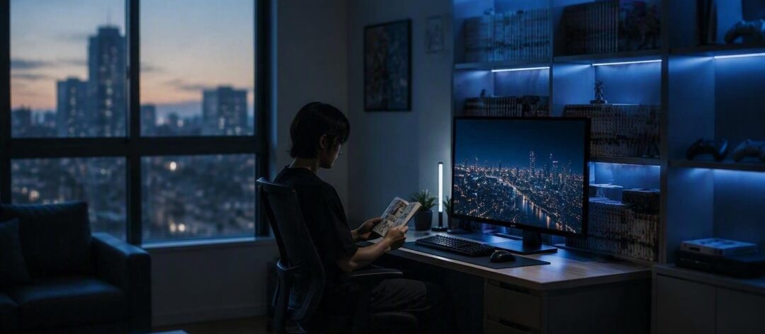 Angolo manga e gaming in salotto: idee ergonomiche, scaffali e illuminazione RGB