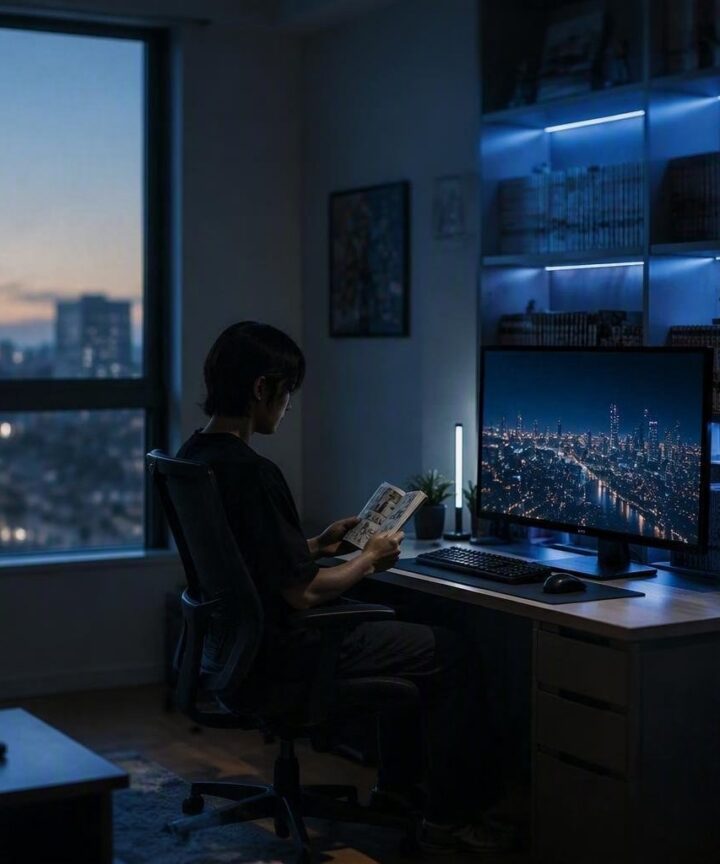 Angolo manga e gaming in salotto: idee ergonomiche, scaffali e illuminazione RGB